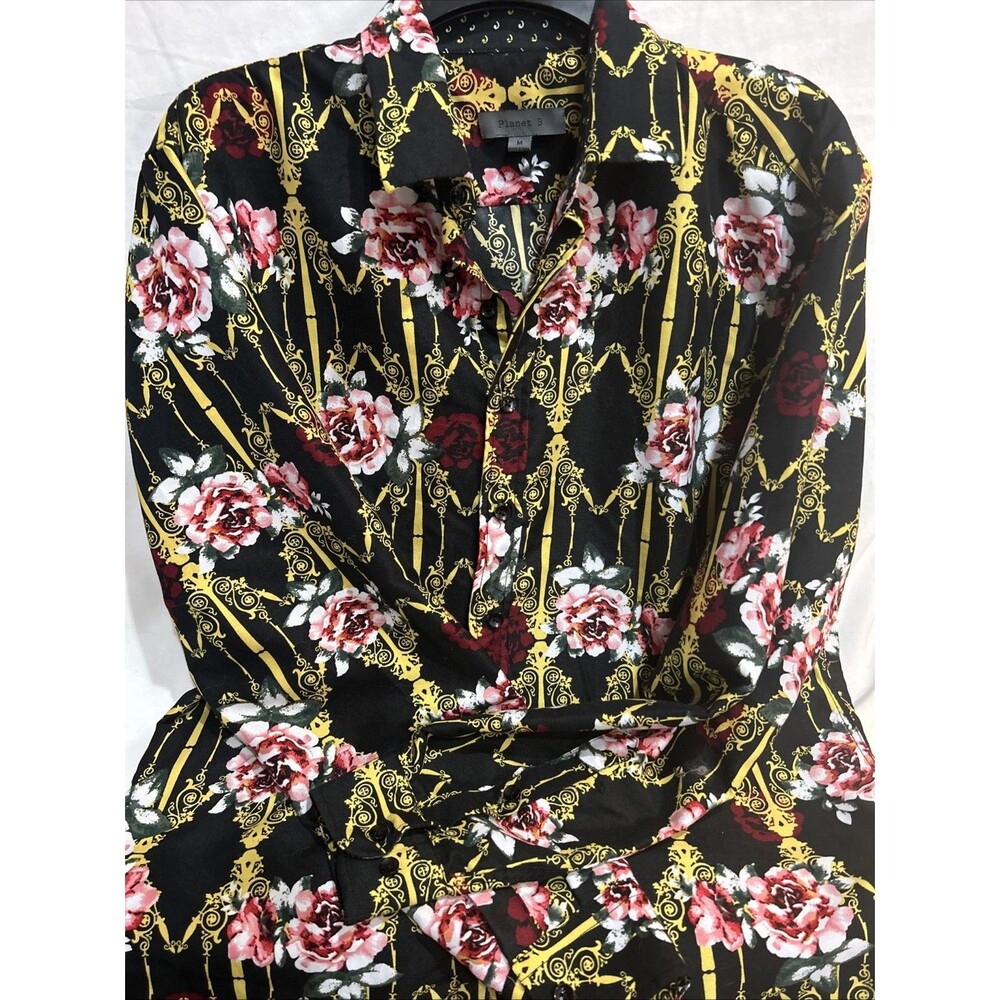 Planet B Long Sleeve Floral Print Men’s Button-Up Multicolor Shirt Size M